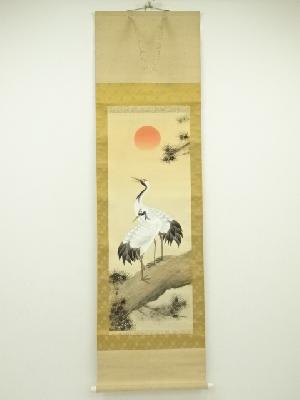 小野寺紅華筆　松上双鶴図　肉筆絹本掛軸